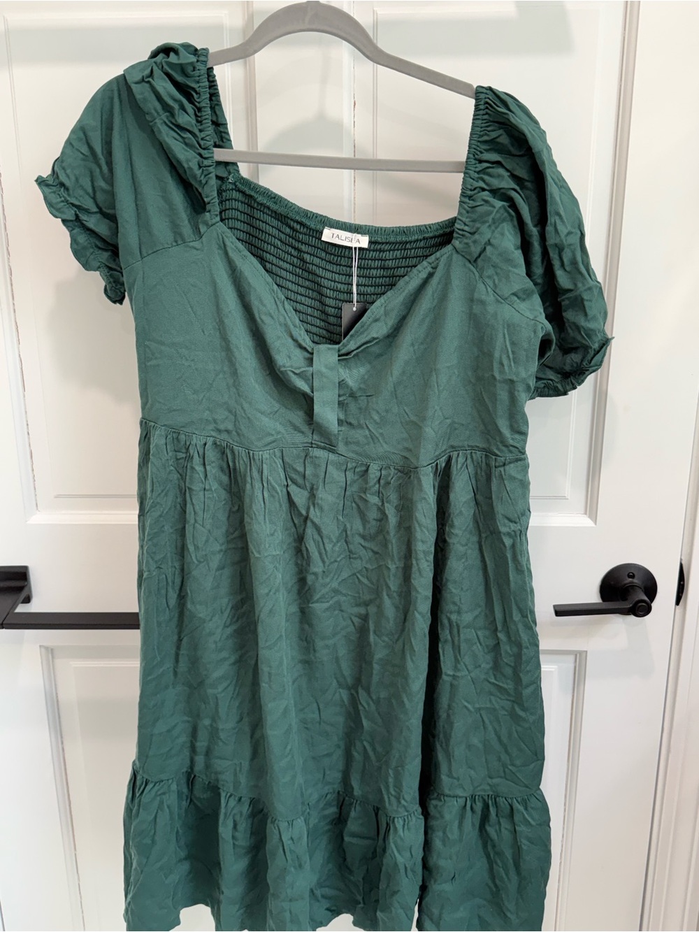 Talula Forest Green Puff Sleeve Tiered Dress